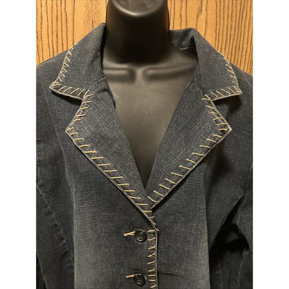 Live a Little Womens Vintage Jean Jacket XL Blue Denim Button Front Stitch Edge - Picture 3 of 5